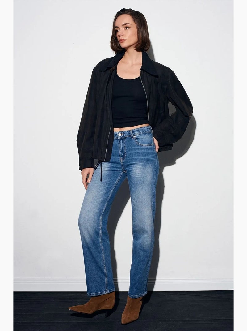 Jeans da donna a vita alta a gamba ampia dilvin Blu zaffiro - Kiabi