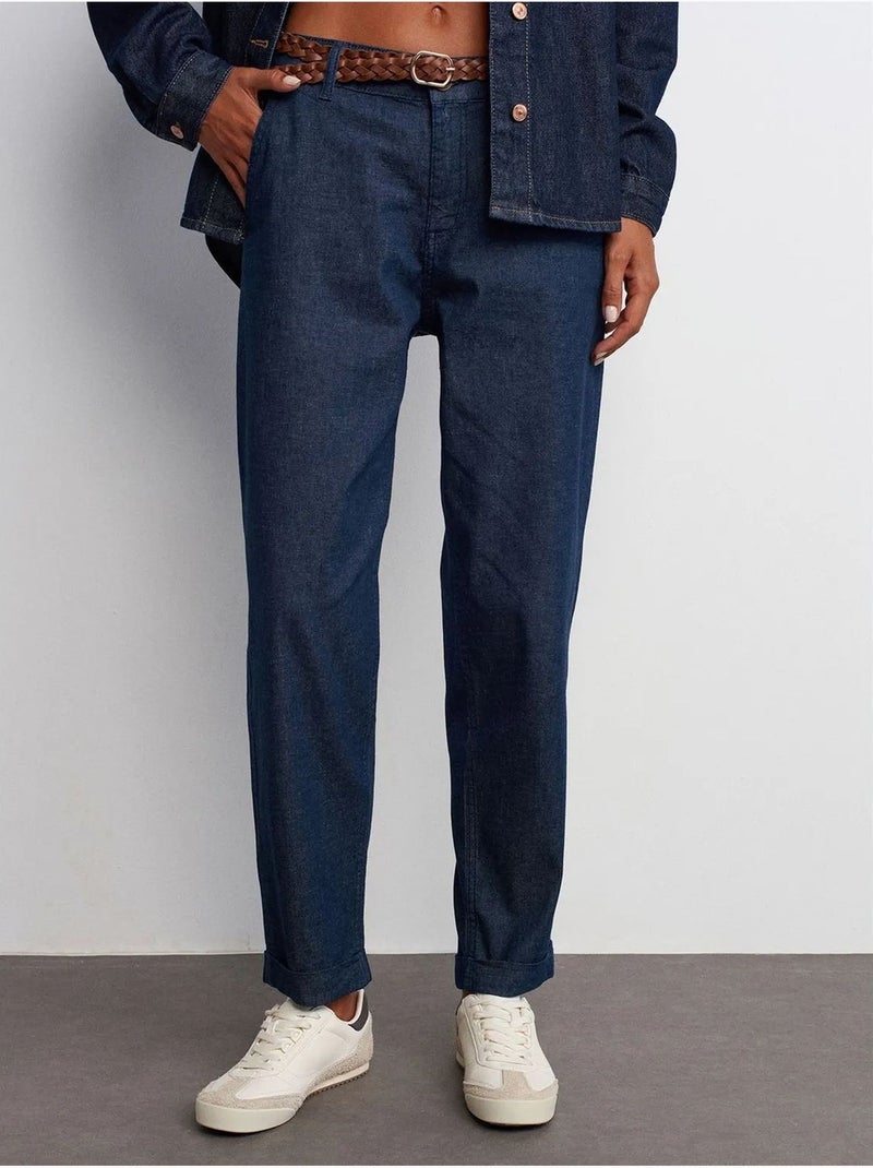Jeans da donna a vita alta a gamba dritta dilvin Blu oltremare - Kiabi
