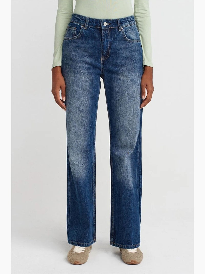 Jeans da donna a vita alta a gamba dritta dilvin Blu zaffiro - Kiabi
