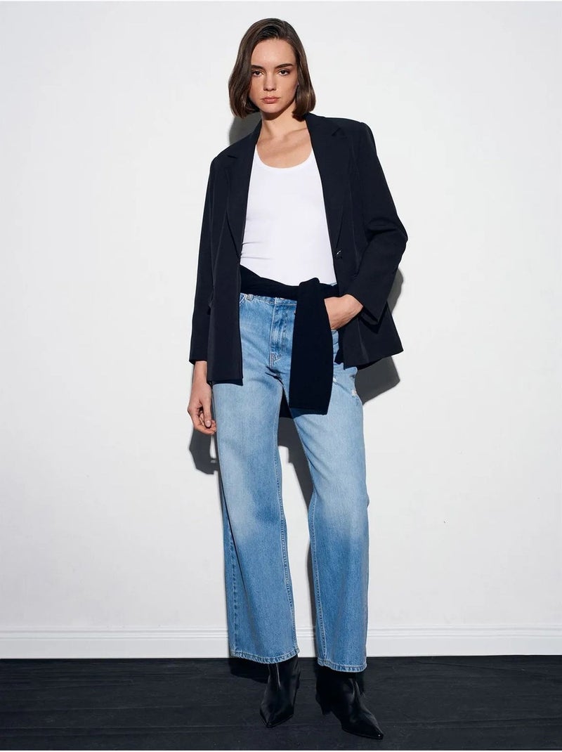 Jeans da donna a vita alta a gamba dritta dilvin Blu zaffiro - Kiabi