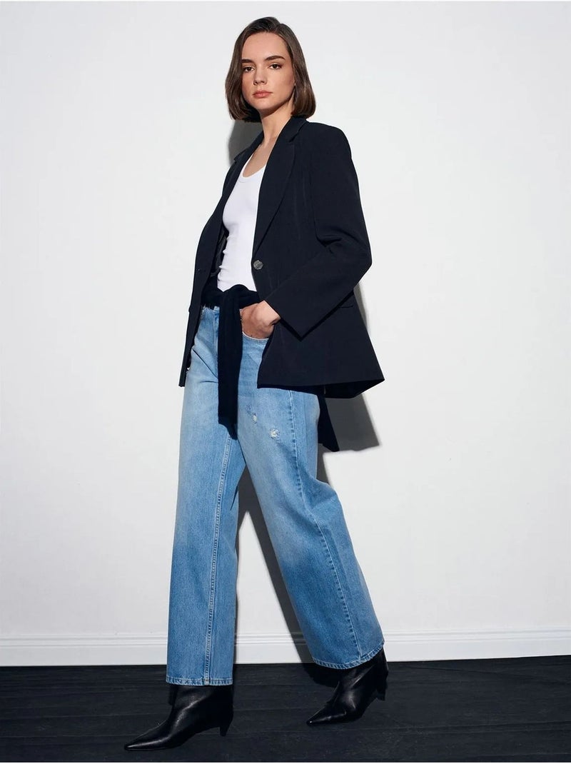 Jeans da donna a vita alta a gamba dritta dilvin Blu zaffiro - Kiabi