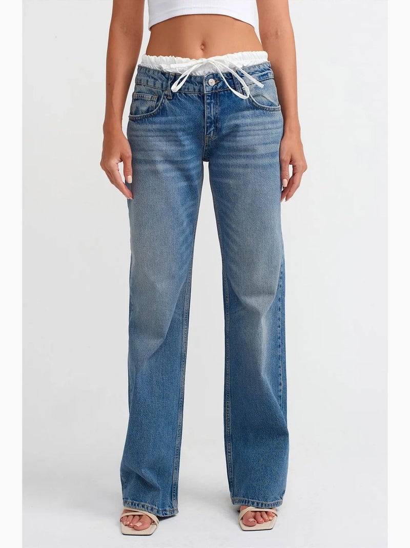 Jeans da donna a vita media a gamba dritta dilvin Blu zaffiro - Kiabi