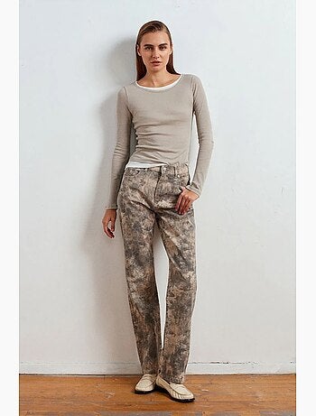 Jeans da donna a vita media a gamba dritta tie-dye dilvin