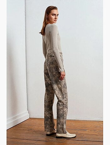 Jeans da donna a vita media a gamba dritta tie-dye dilvin