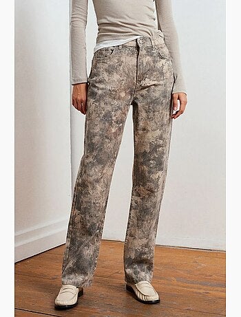 Jeans da donna a vita media a gamba dritta tie-dye dilvin