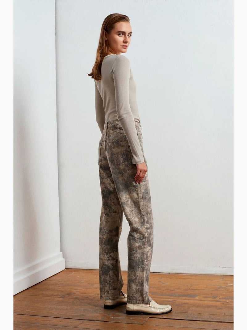 Jeans da donna a vita media a gamba dritta tie-dye dilvin Multicolore - Kiabi
