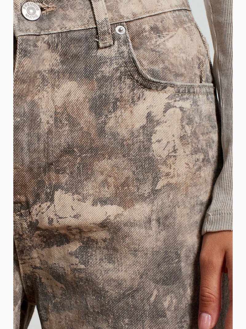 Jeans da donna a vita media a gamba dritta tie-dye dilvin Multicolore - Kiabi