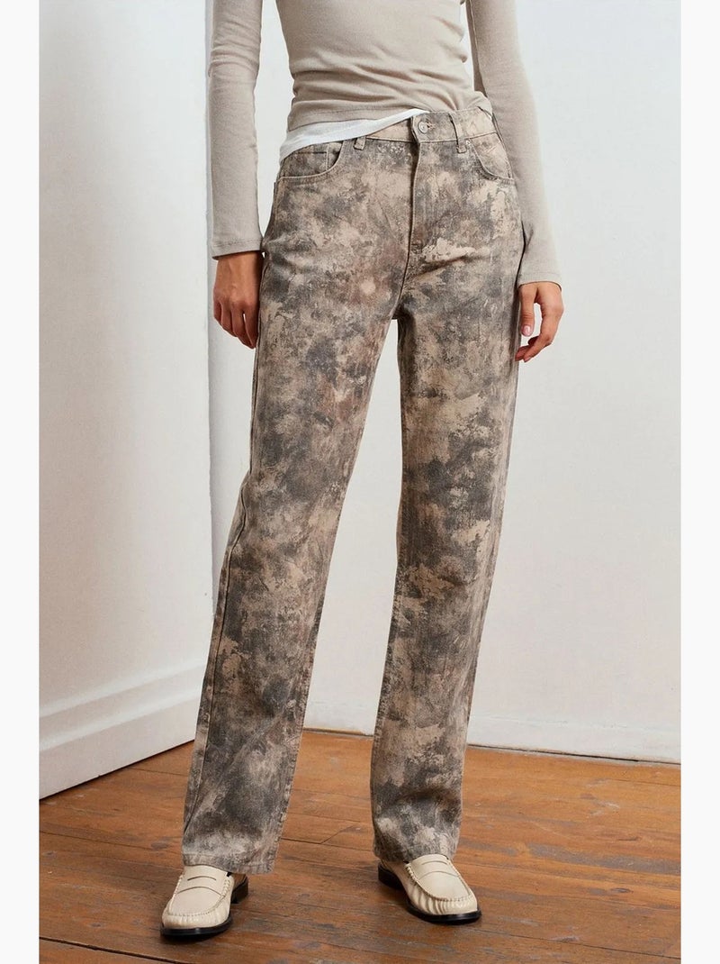 Jeans da donna a vita media a gamba dritta tie-dye dilvin Multicolore - Kiabi