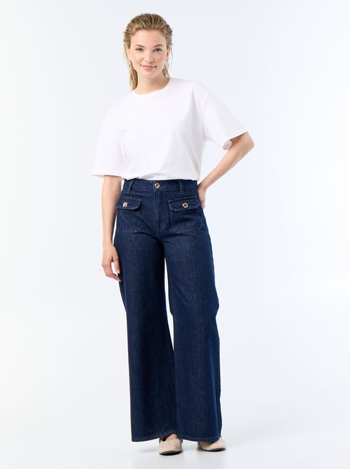 Jeans denim grezzo wide leg con bottoni dorati - Kiabi Jeans denim grezzo wide leg con bottoni dorati - Kiabi