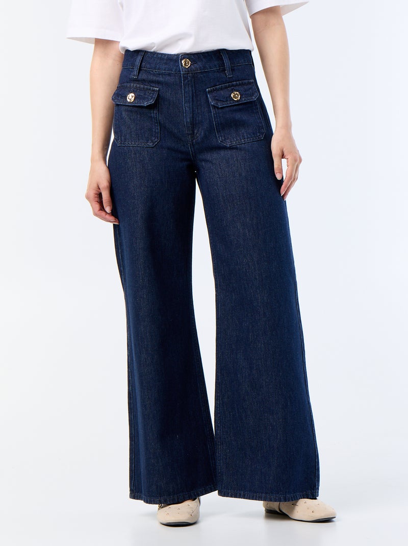 Jeans denim grezzo wide leg con bottoni dorati Blu - Kiabi