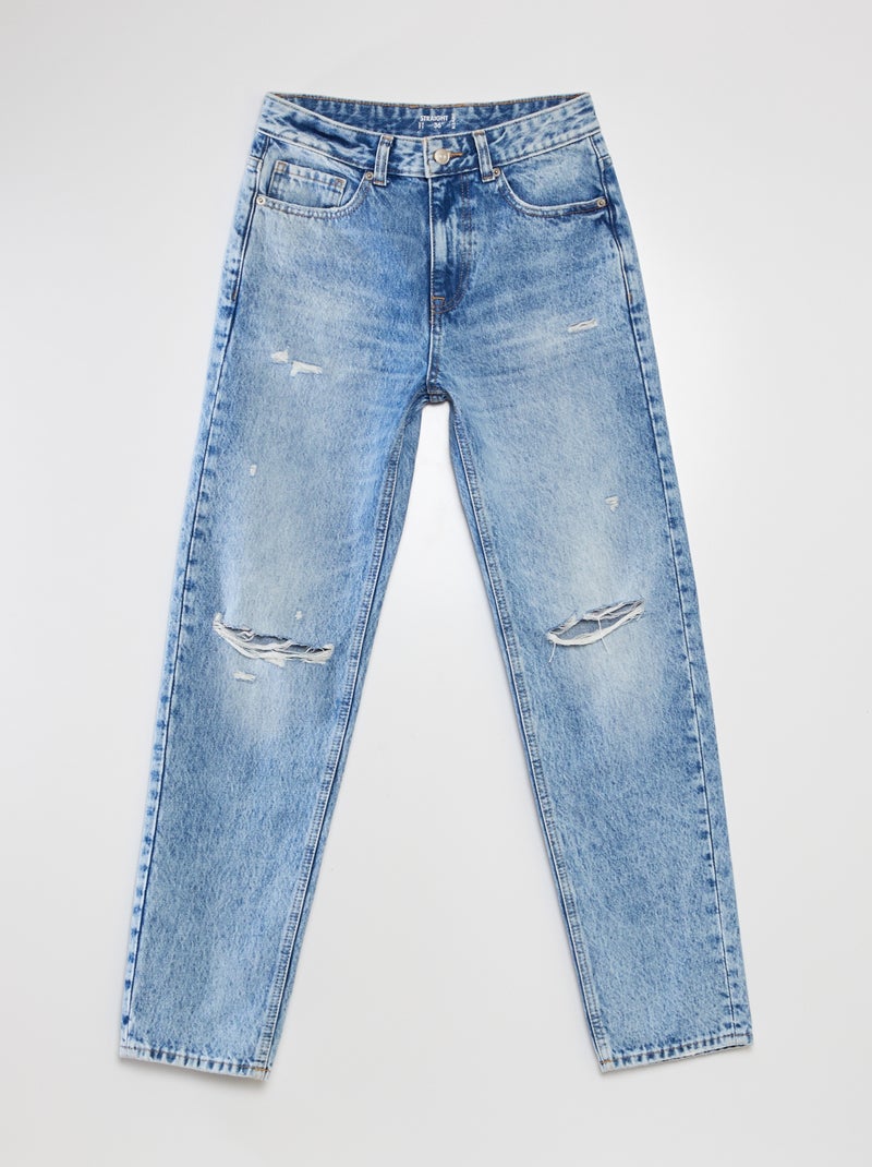 Jeans dritti 5 tasche con abrasioni BLU - Kiabi