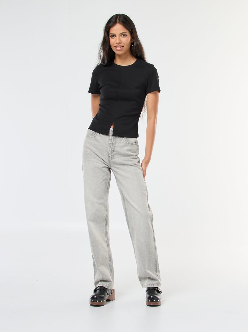 Jeans dritti a vita alta Grigio - Kiabi