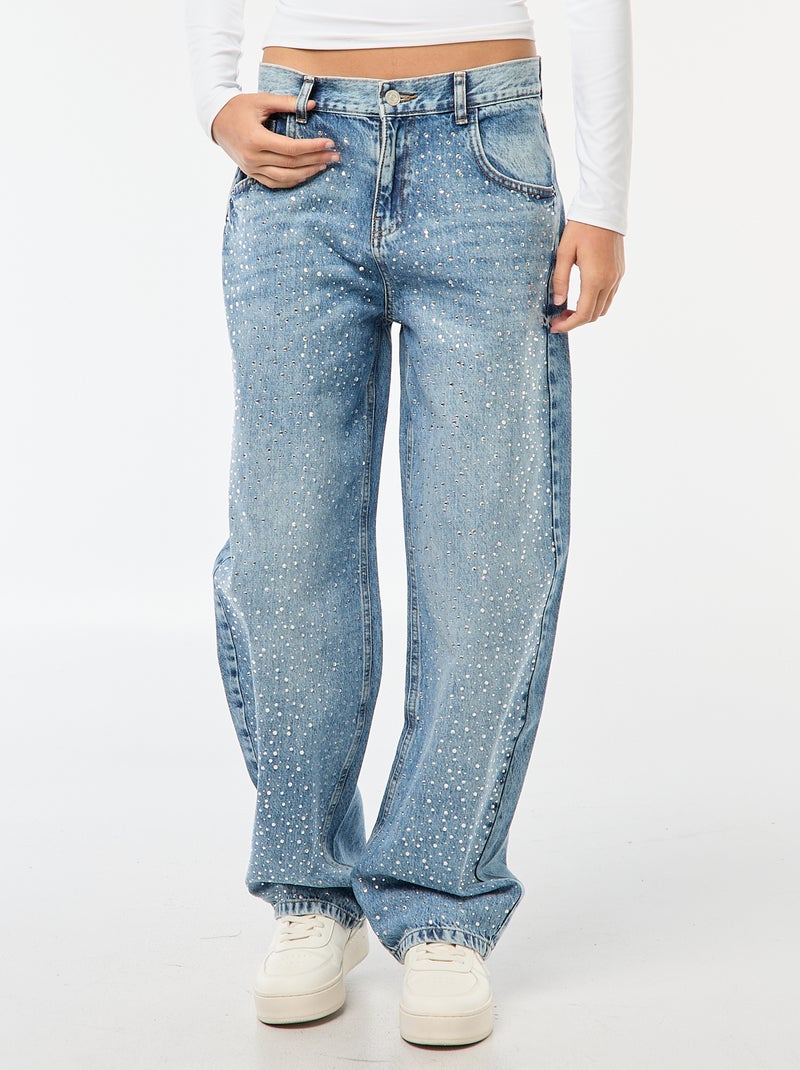 Jeans dritti con strass Blu - Kiabi