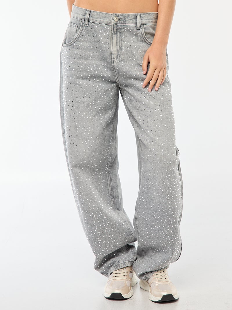 Jeans dritti con strass Grigio - Kiabi