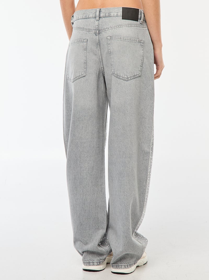 Jeans dritti con strass Grigio - Kiabi