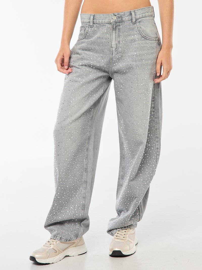 Jeans dritti con strass Grigio - Kiabi