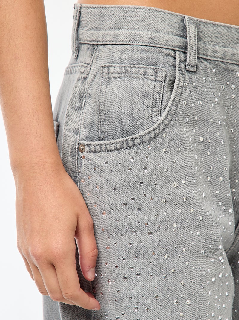 Jeans dritti con strass Grigio - Kiabi