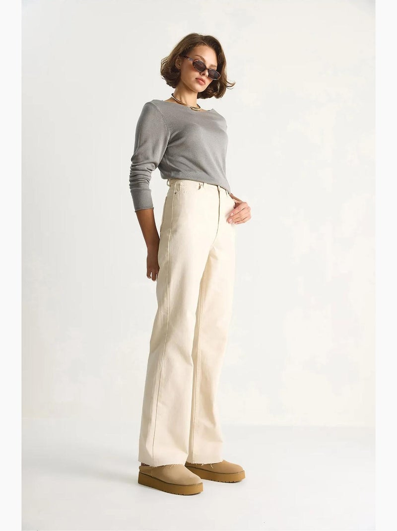 Jeans dritti vita alta lucci Beige argilla - Kiabi