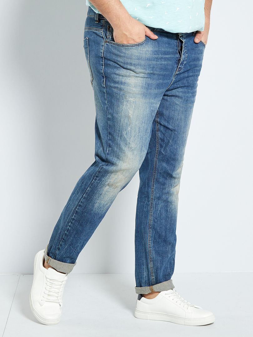 Jeans fitted effetto usurato BLU - Kiabi