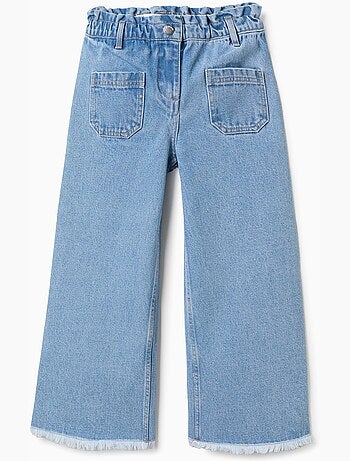 Jeans in cotone a a gamba larga con orli sfrangiati