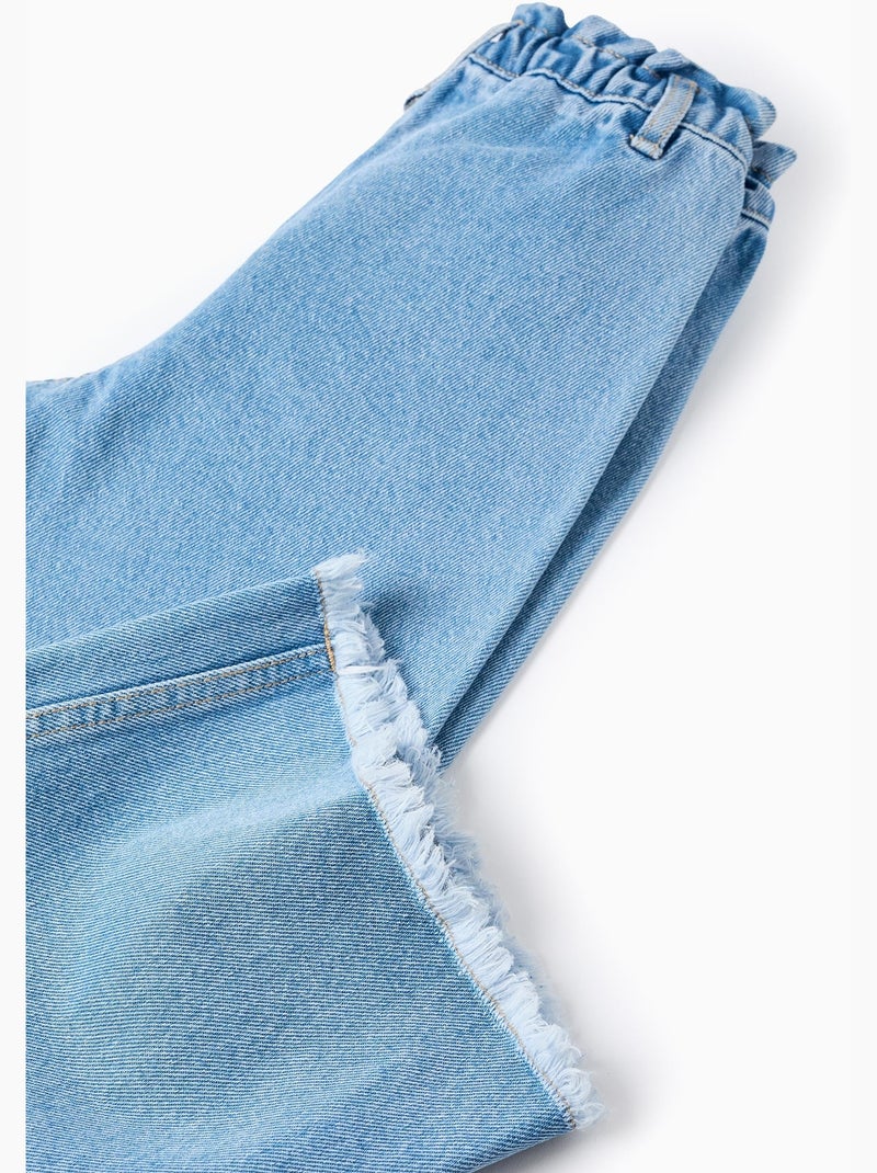 Jeans in cotone a a gamba larga con orli sfrangiati Blu chiaro - Kiabi