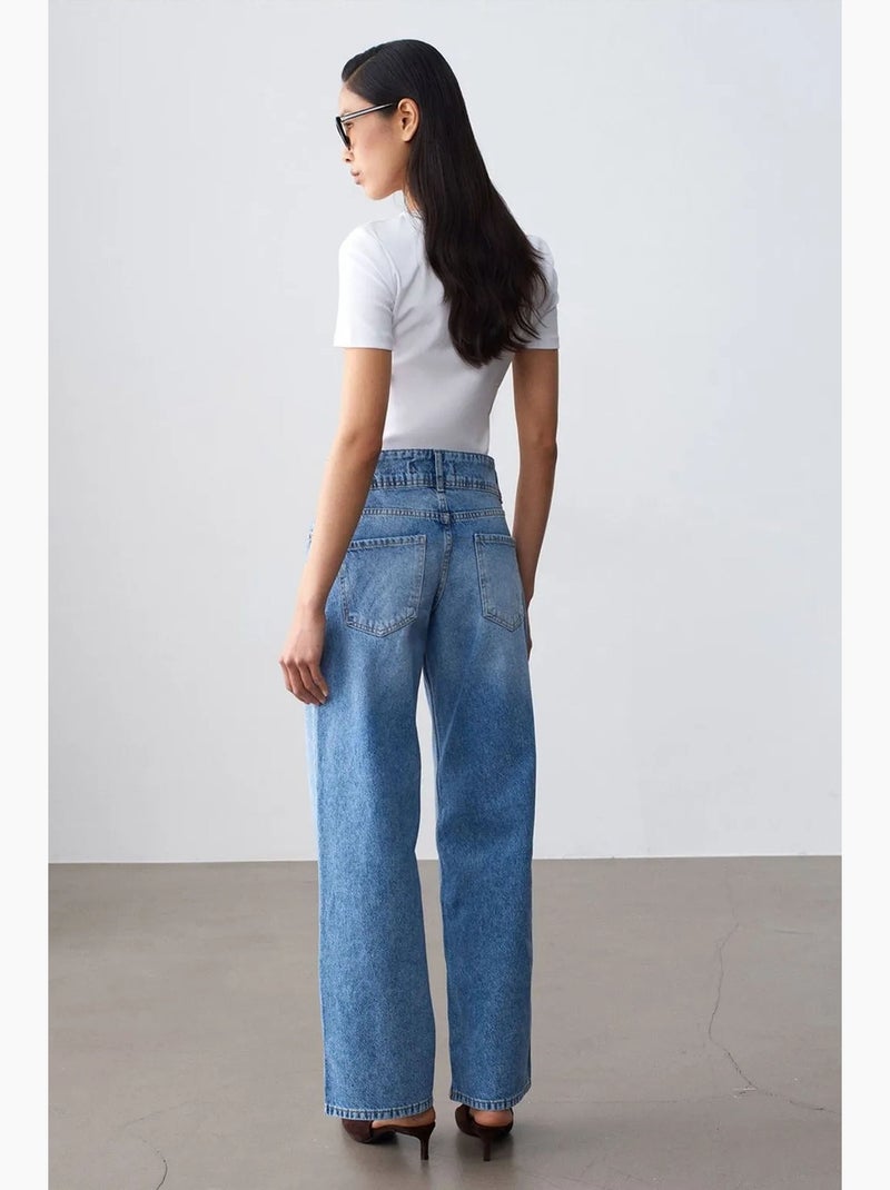 Jeans in cotone a vita alta a gamba ampia dilvin Blu zaffiro - Kiabi