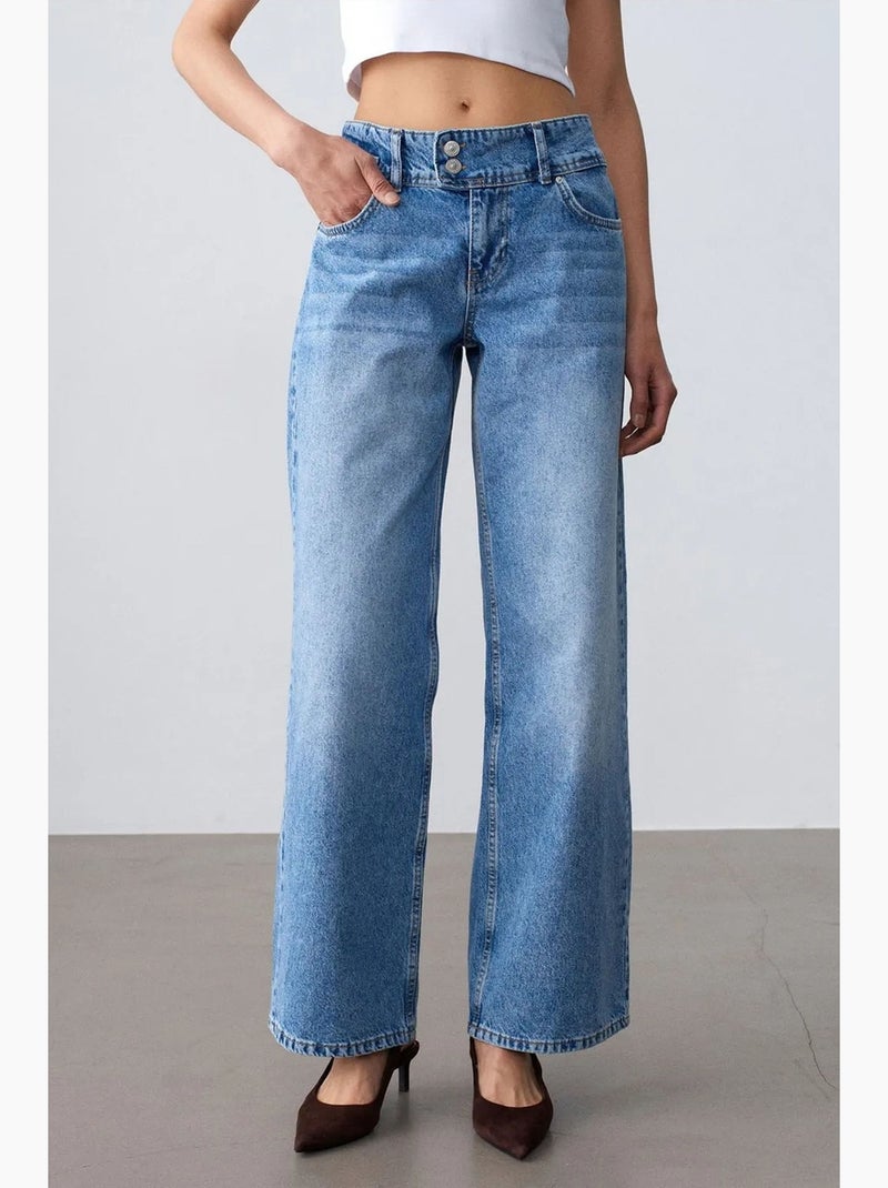 Jeans in cotone a vita alta a gamba ampia dilvin Blu zaffiro - Kiabi