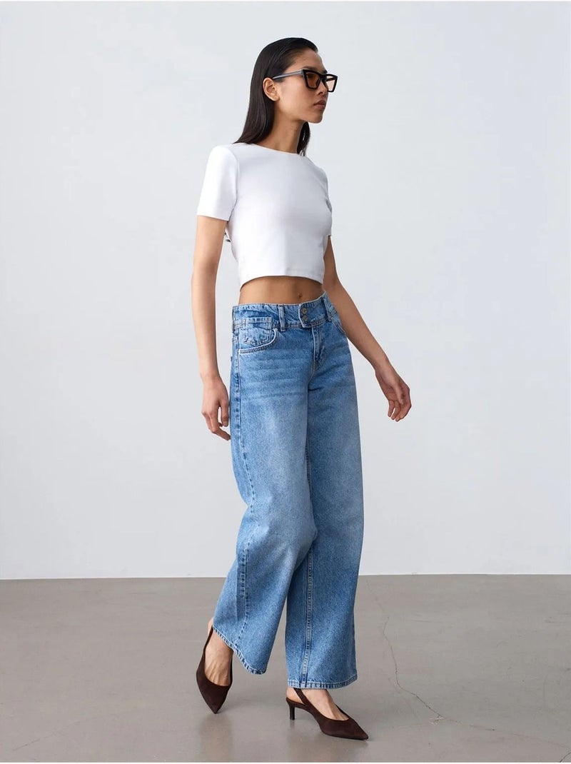 Jeans in cotone a vita alta a gamba ampia dilvin Blu zaffiro - Kiabi