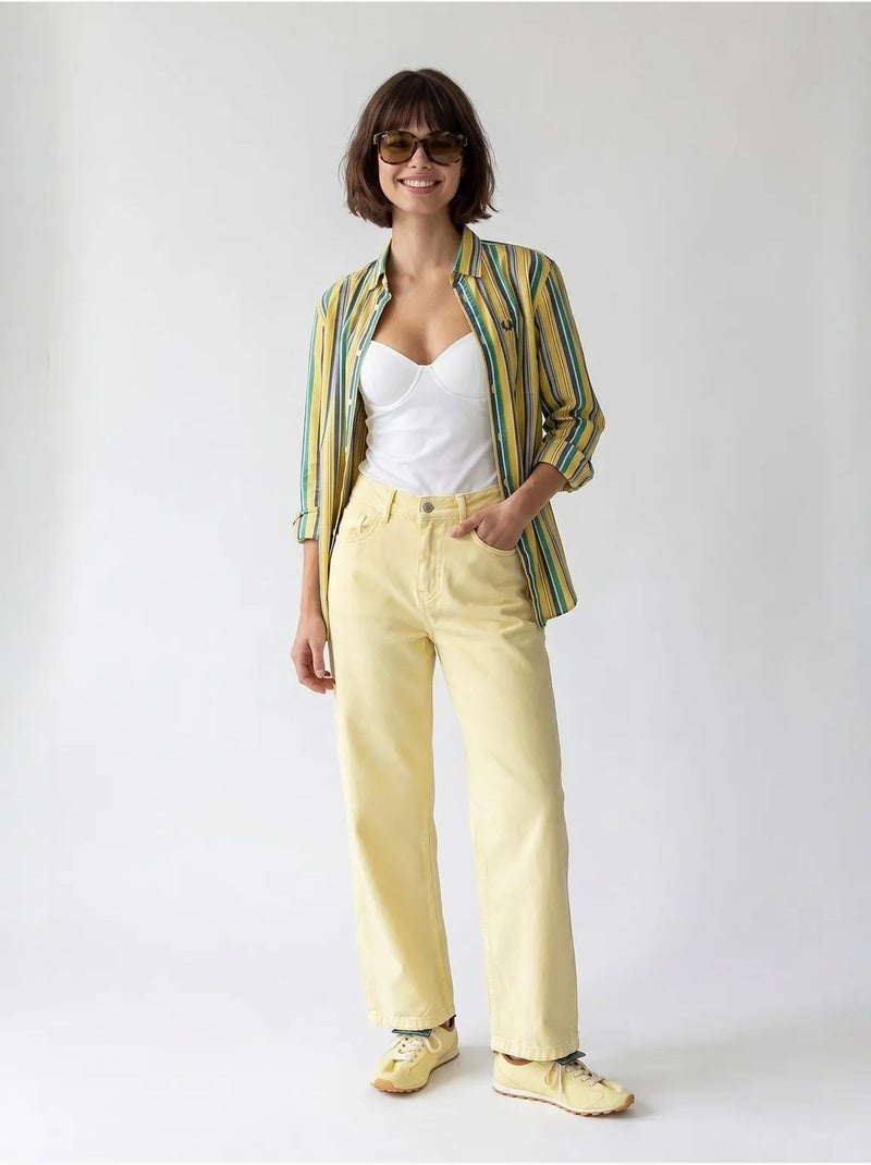 Jeans in cotone a vita alta a gamba ampia mixray Giallo limone - Kiabi