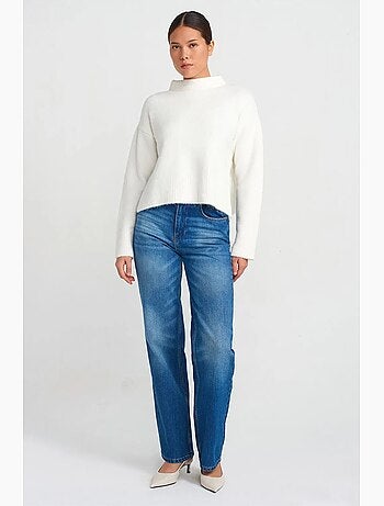 Jeans in cotone a vita alta a gamba dritta dilvin
