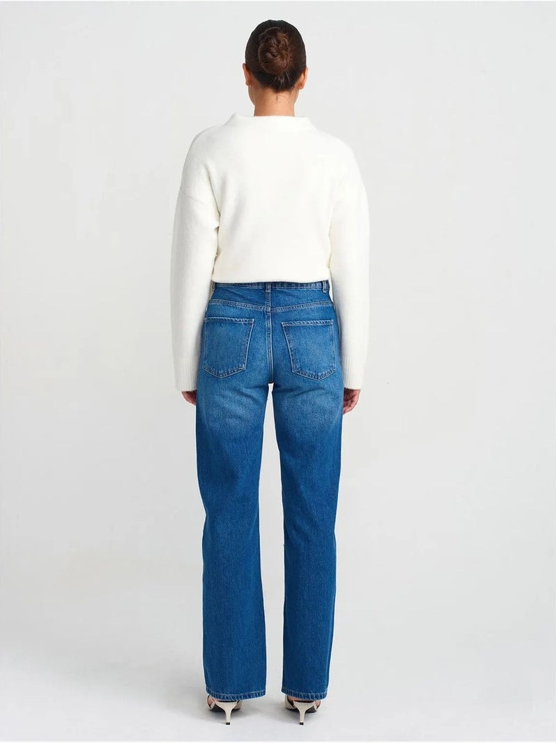 Jeans in cotone a vita alta a gamba dritta dilvin Blu zaffiro - Kiabi