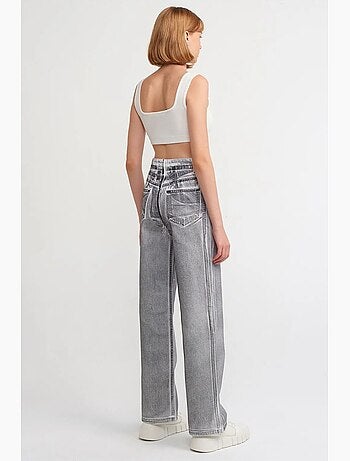 Jeans in cotone a vita alta a gamba dritta dilvin