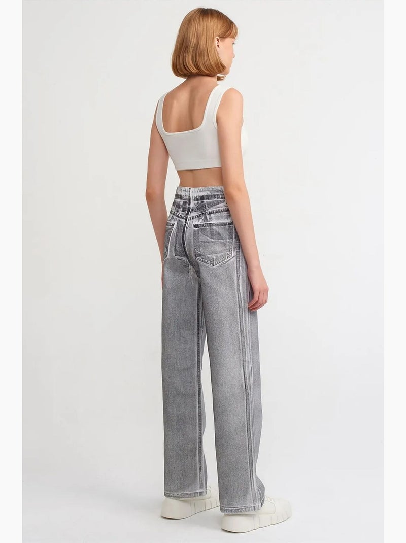 Jeans in cotone a vita alta a gamba dritta dilvin Grigio chiaro - Kiabi