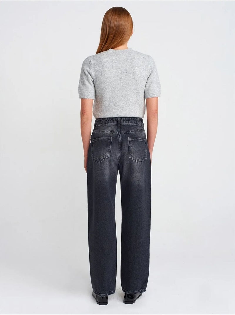 Jeans in cotone a vita alta a gamba dritta dilvin Grigio scuro - Kiabi