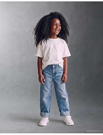 Jeans in cotone con cintura paperbag e orli risvoltati