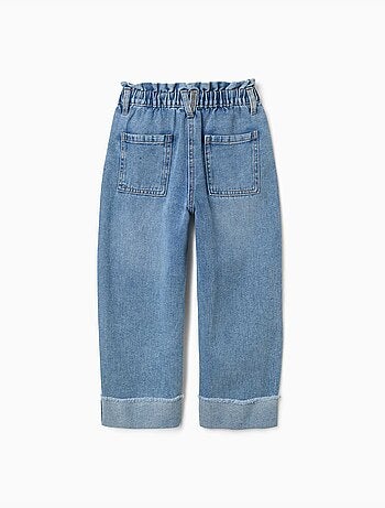Jeans in cotone con cintura paperbag e orli risvoltati