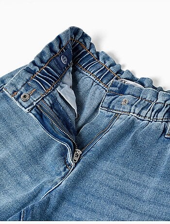 Jeans in cotone con cintura paperbag e orli risvoltati