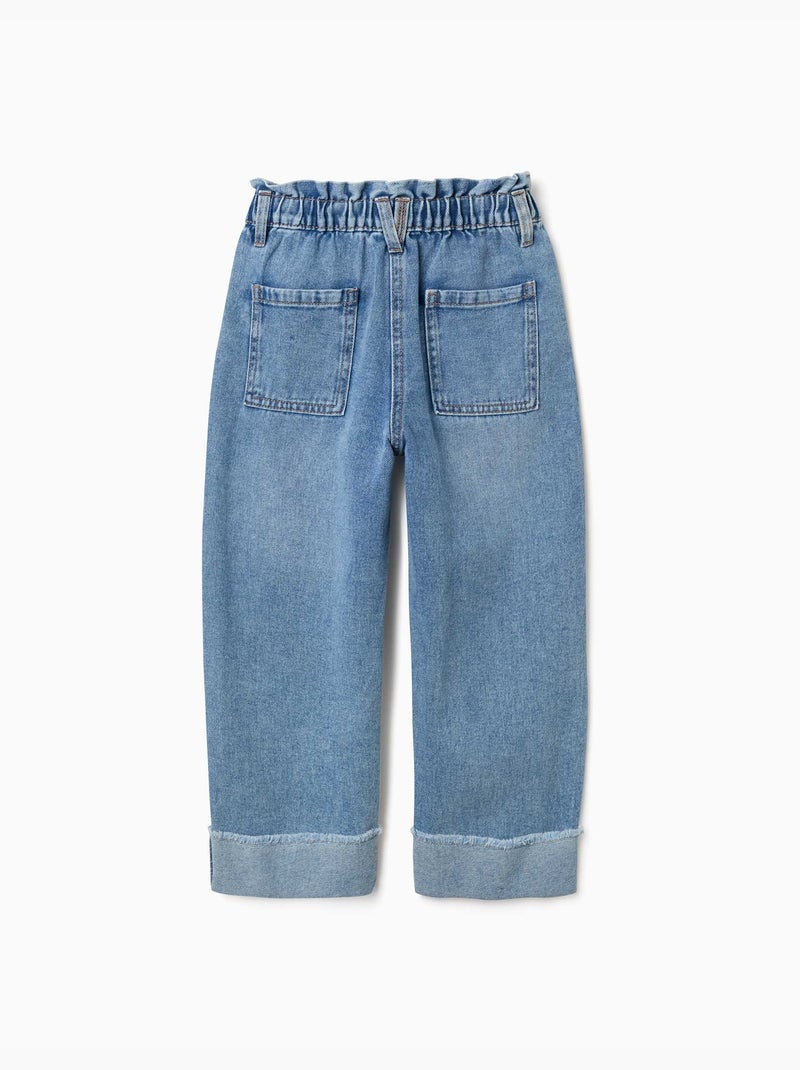 Jeans in cotone con cintura paperbag e orli risvoltati Blu Blu - Kiabi