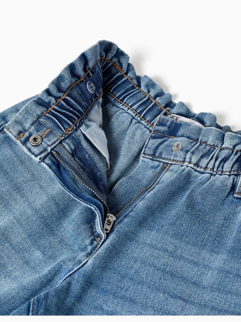 Jeans in cotone con cintura paperbag e orli risvoltati Blu Blu - Kiabi