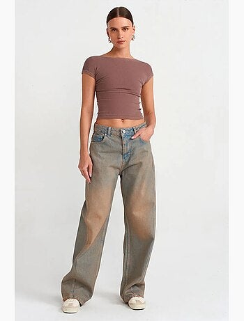 Jeans in cotone da donna a vita media e gamba ampia dilvin