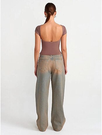 Jeans in cotone da donna a vita media e gamba ampia dilvin