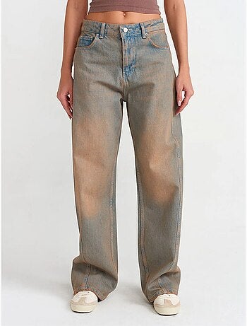 Jeans in cotone da donna a vita media e gamba ampia dilvin