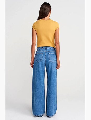 Jeans in denim a gamba ampia a vita alta dilvin