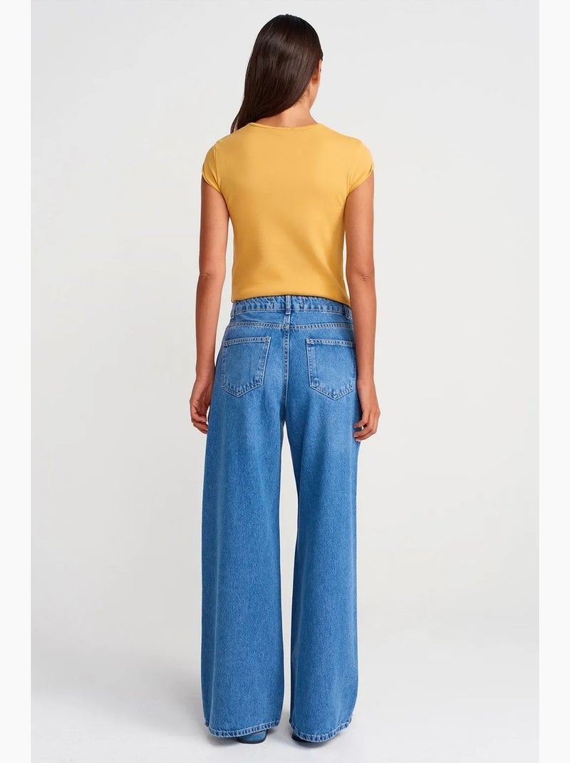 Jeans in denim a gamba ampia a vita alta dilvin Blu zaffiro - Kiabi