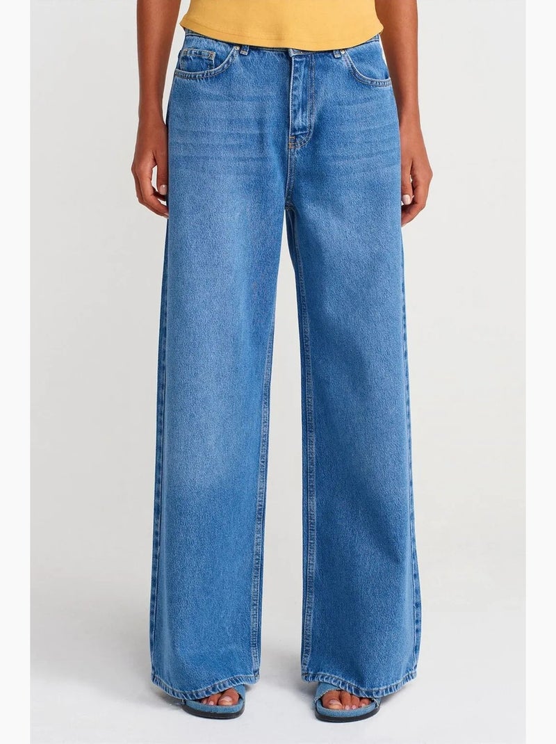 Jeans in denim a gamba ampia a vita alta dilvin Blu zaffiro - Kiabi