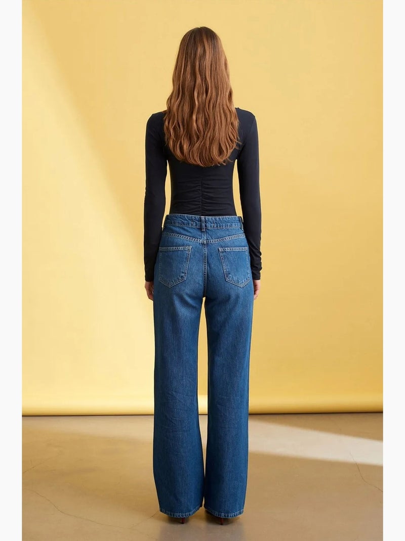 Jeans in denim a gamba ampia a vita alta dilvin Blu zaffiro - Kiabi