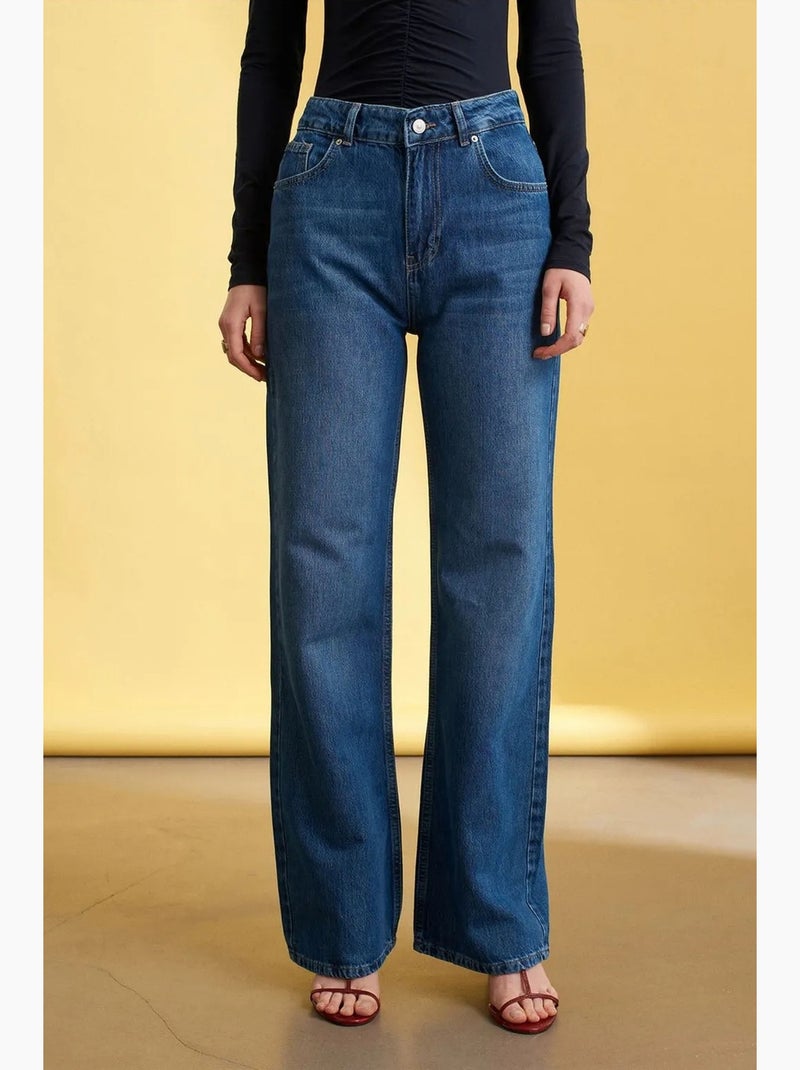 Jeans in denim a gamba ampia a vita alta dilvin Blu zaffiro - Kiabi