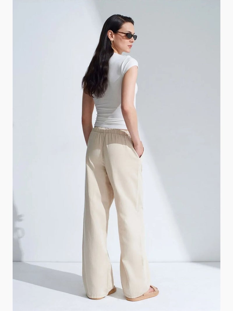Jeans in denim a gamba ampia a vita media dilvin Beige argilla - Kiabi