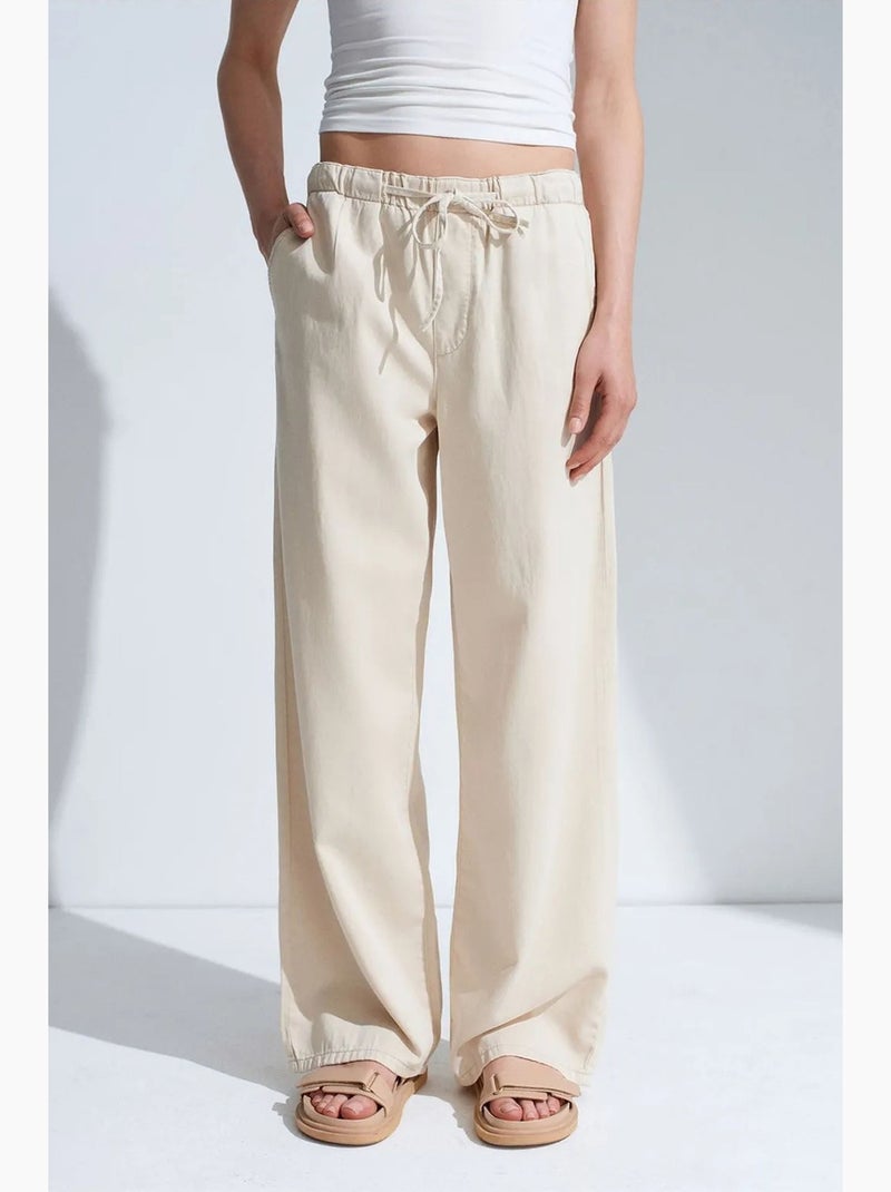 Jeans in denim a gamba ampia a vita media dilvin Beige argilla - Kiabi