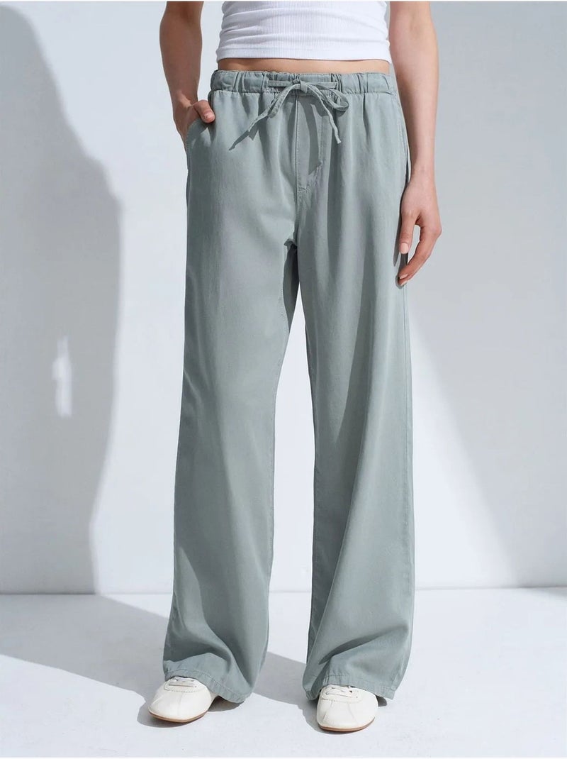 Jeans in denim a gamba ampia a vita media dilvin Verde - Kiabi